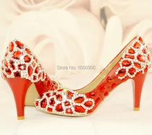 Elegant Red Rhinestone Wedding Dress Shoes Luxury Woman Bridal Shoes Lady Crystal Evening Party Prom Shoes Free Shipping