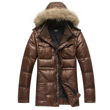 LESMART Winter Men’s Coat Jacket White Duck Down Fur Collar Solid Covered Button Fashion Detachable Cap Outdoors Parka Outerwear