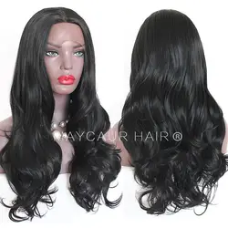Maycaur черный длинные волнистые волосы парик синтетические волосы на кружеве Искусственные парики для черный для женщин 4 дюймов средняя