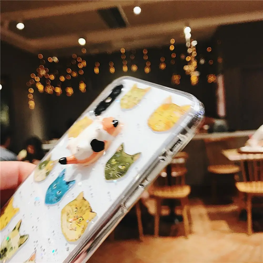 3D Кот кукла с Muilt наклейки мягкий прозрачный чехол для телефона iPhone XS MAX Забавный