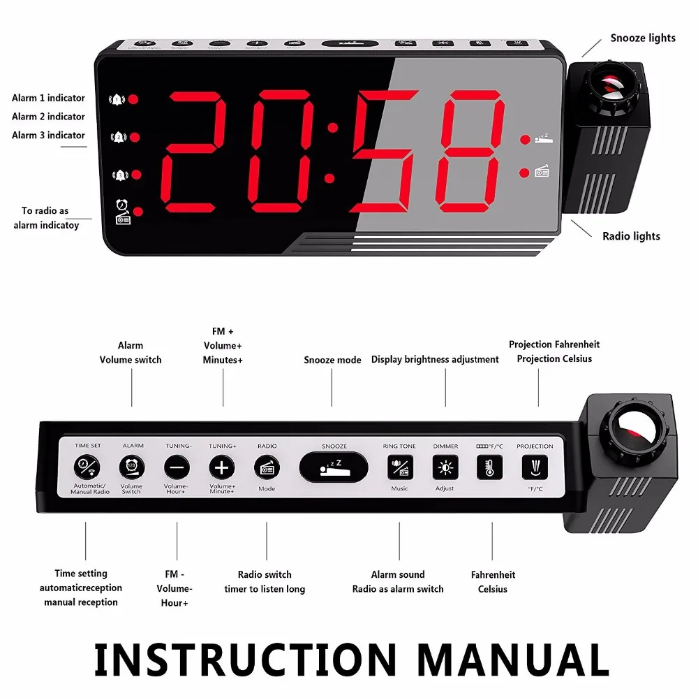 FM радио часы светодиодный цифровой будильник с проекцией времени температура электронные настольные часы стол проектор часы nixie часы