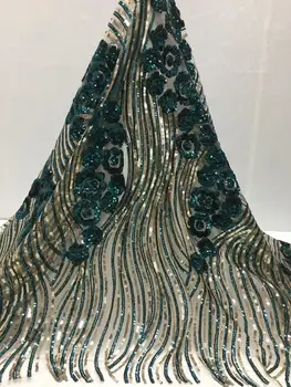 

Green 2019 High Quality Nigerian Lace Fabrics African French Net Sequins Lace Fabric Embroidered Tulle Mesh Lace Fabric Wedding