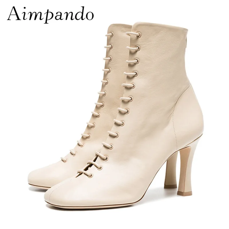 

British Style Martin Boots 2018 New Autumn Winter Back Zip Front Cross-tied Leather Short Boots Women