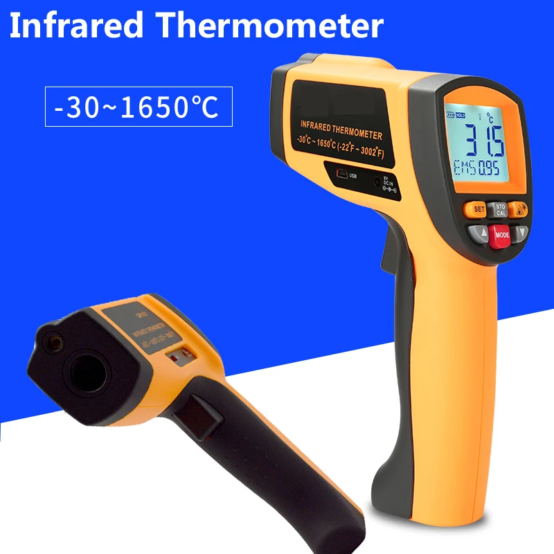 

Handheld portable industrial digital Infrared Thermometer -30~1650 Degree Non-contact temperature measuring gun GM1651