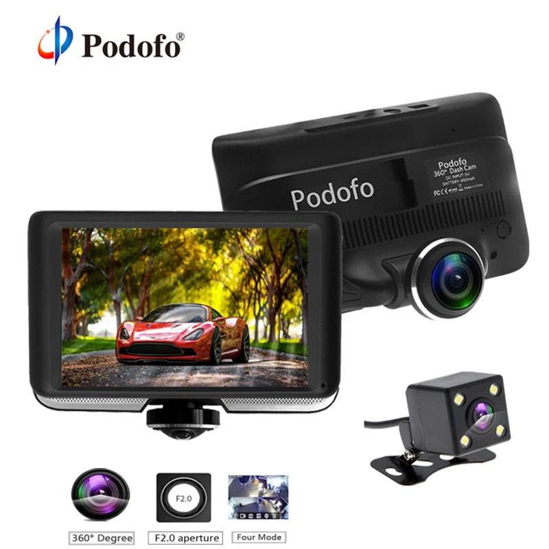 

AMPrime Dual Lens Car DVR IPS Touch Screen Video Recorder 360 Degree Panoramic Dash Cam Dvrs with Rear View Registrar Cameras