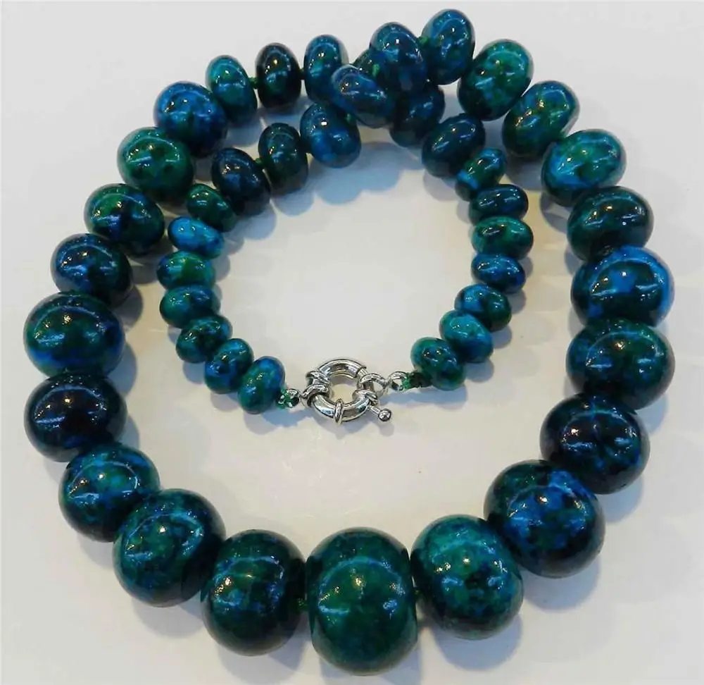

Charming!! 10-20mm Azurite Phoenix Stone Roundel Beads Necklace