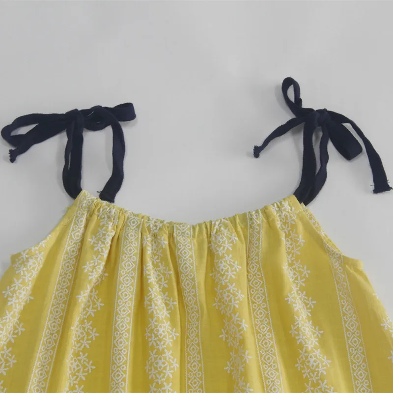 DFXD Teenagers Girls Summer Dress 2018 Fashion Lovely Baby Yellow Print Sleeveless Loose Beach Dress Kids Costumes Vestido 3-14Y