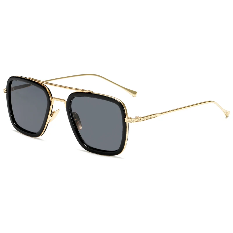 Longkeperer квадратные цельные солнцезащитные очки для мужчин с плоским верхом очки для женщин Tony Stark железные мужские солнцезащитные очки Oculos de sol UV400 - Цвет линз: C2Gold Grey