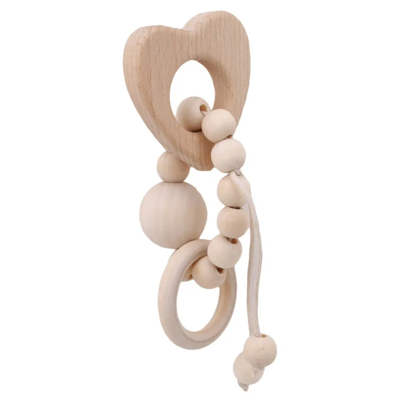 Деревянный Детский органический деревянный браслет с силиконовыми бусинами ювелирные изделия в форме животных прорезывание зубов для ребенка погремушка аксессуары для коляски игрушки - Цвет: Love heart