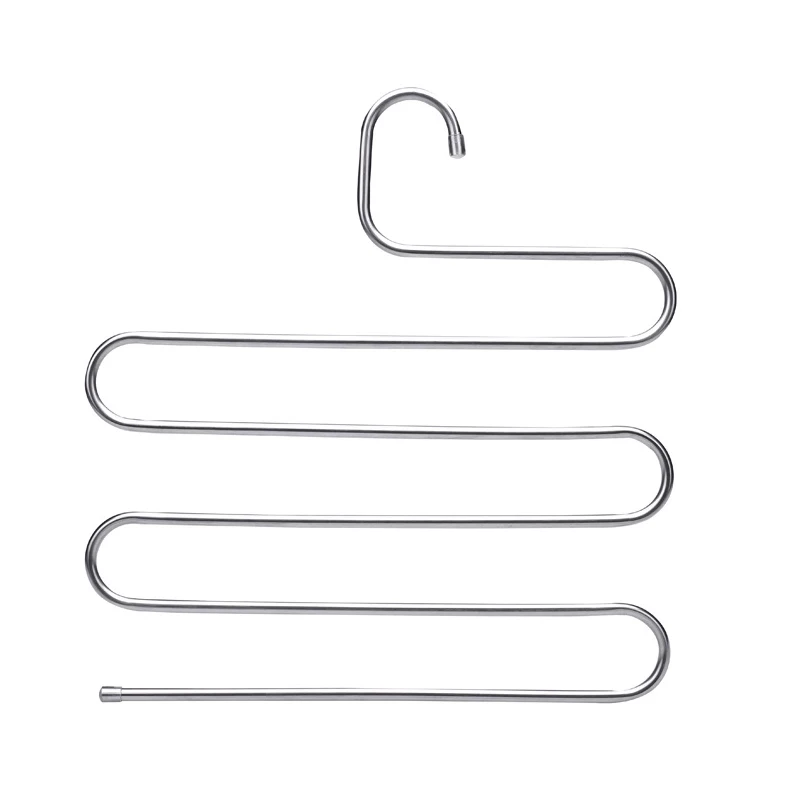 FHEAL 5 Tier Stainless Steel S Type Pants Hangers Multifunction Trouser Tie Scarfs Belt Towel Non-slip Magic Hanger Storage Rack (19)