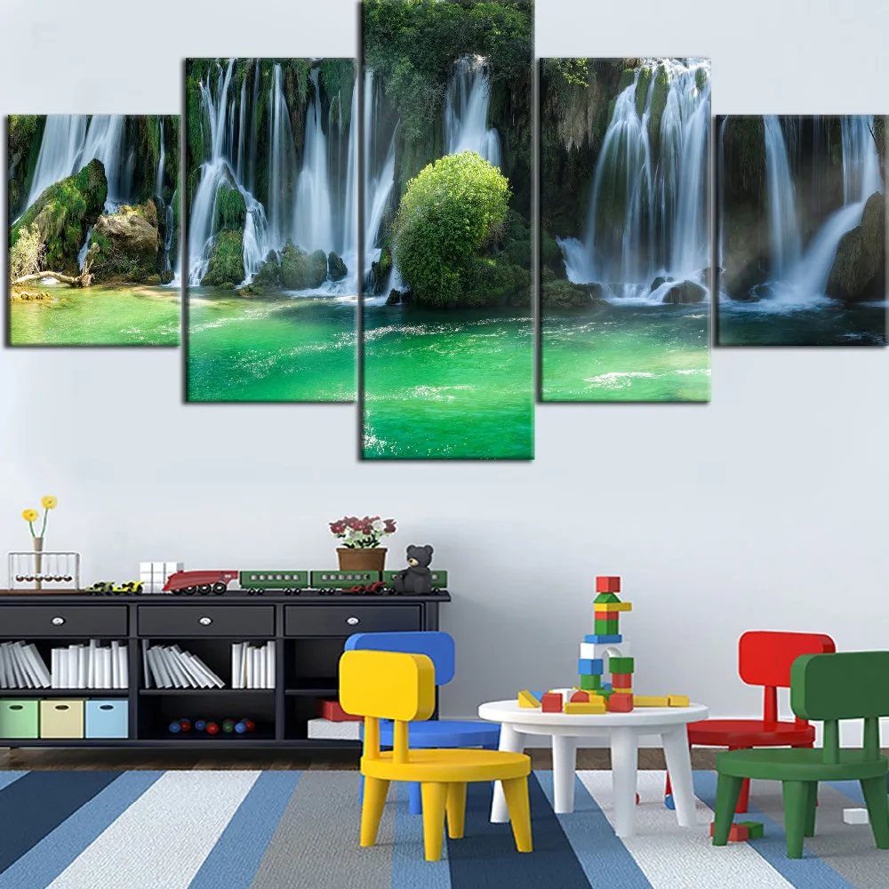 

5 Pieces Modular Framework Printing Canvas Painting Nature Kravice Waterfalls Type Poster Home Decorative Living Room Or Bedroom