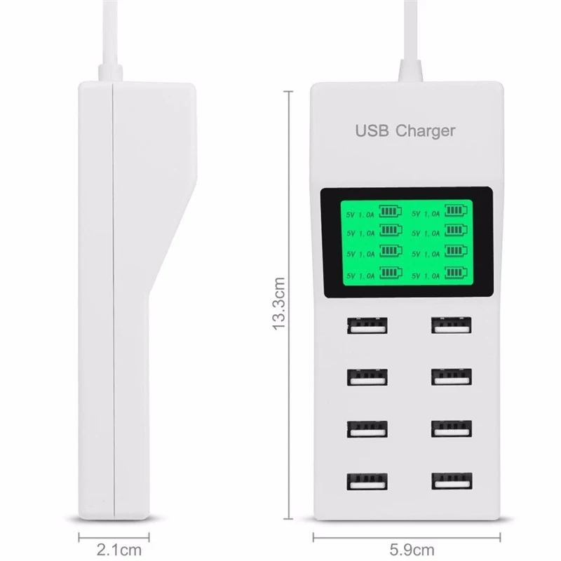 Universal 8 USB Ports Smart Charger Led Display US EU UK Plug Travel AC Power Strip Adapter Socket For Cell Phone Tablet Xiaomi