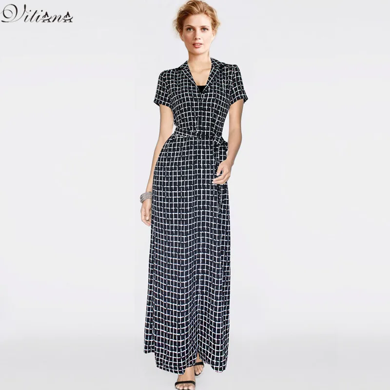 Womens 2016 Summer Dresses Elegant Vintage font b Tartan b font Plaid Sexy Pocket Belted Work