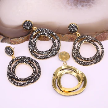 

5Pair Fashion Women Flower Earrings with Black Rhinestone Paved Newest Dangle Earrings Handmade Jewerly