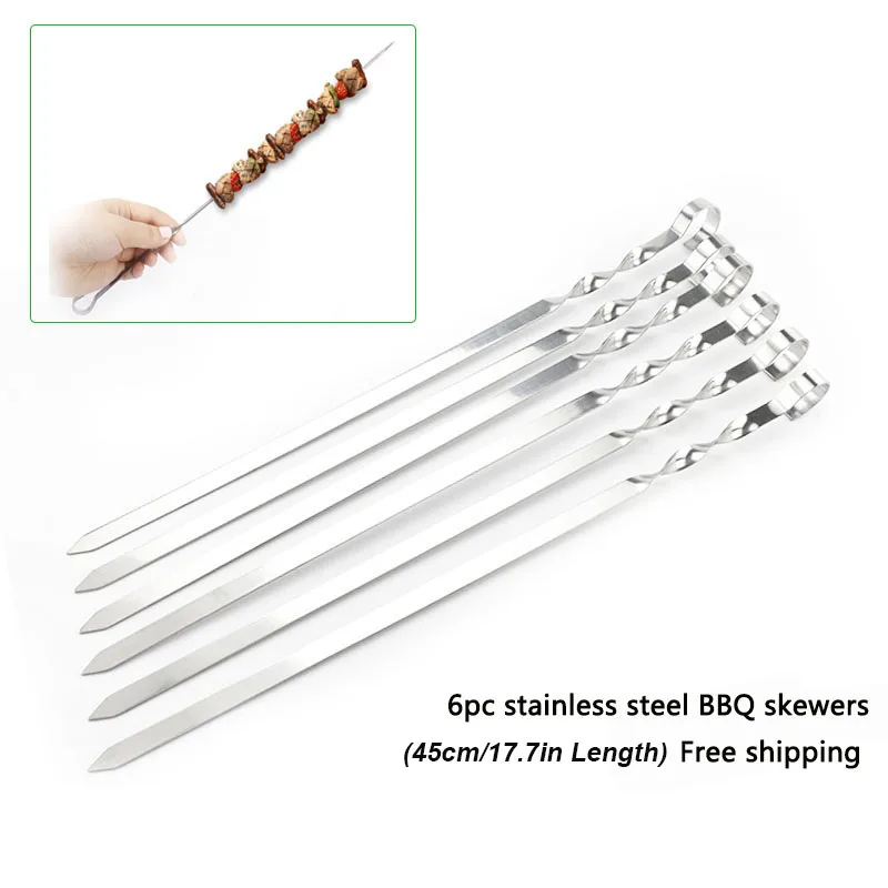 Free shipping 6pcs/lot High Quality Stainless Steel BBQ Skewers Long