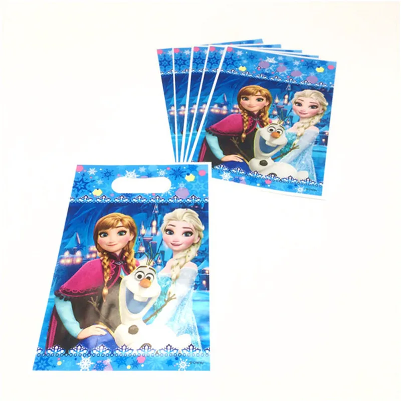 

Disney Frozen Queen Elsa Theme Plastic Bag for Snack Candy Jewelry Wedding Kid Birthday Small Loot Bag Gift Bag Supply 6pcs/lot