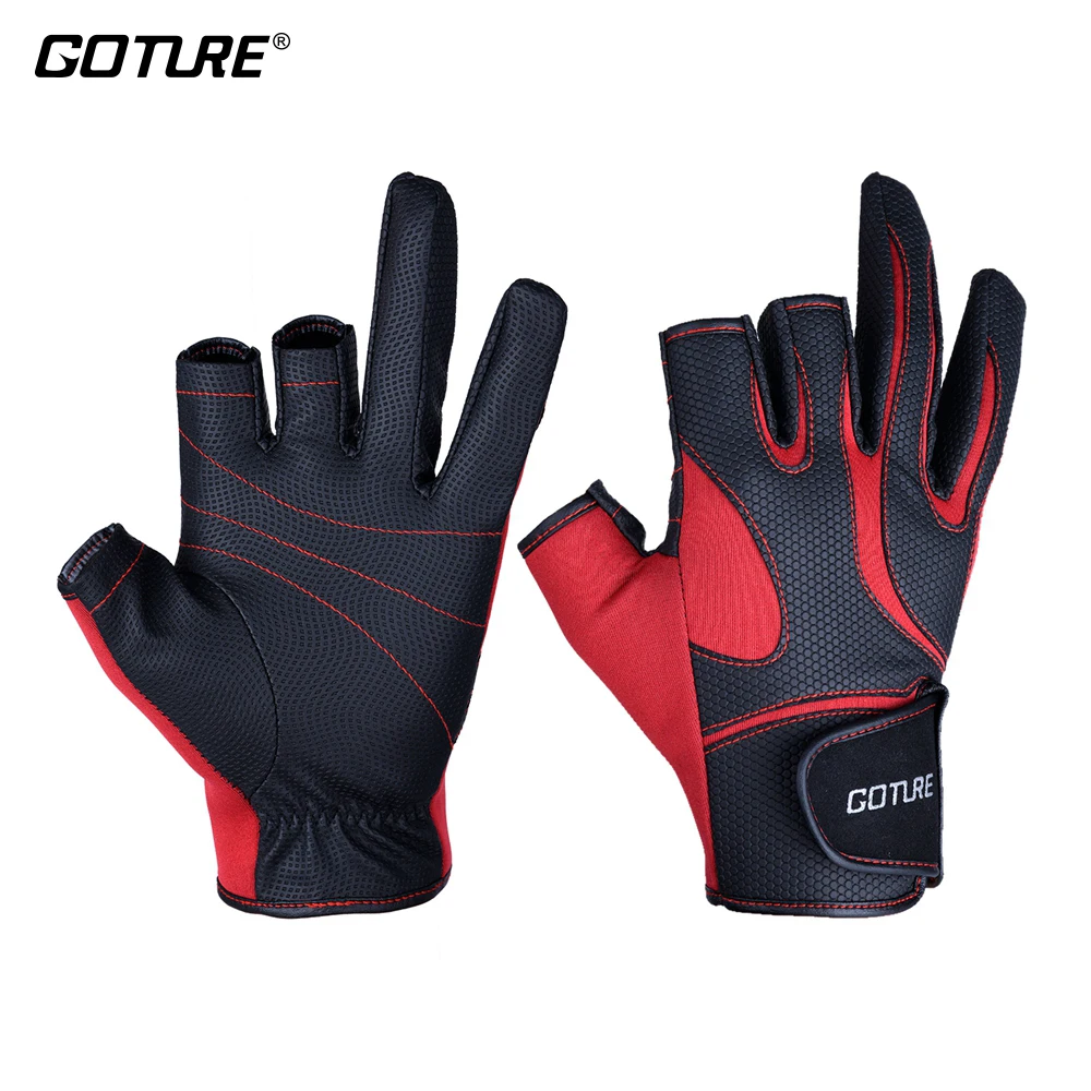 Goture 1 Pair 3 Half Finger Fishing Gloves Waterproof Anti Slip Gloves
