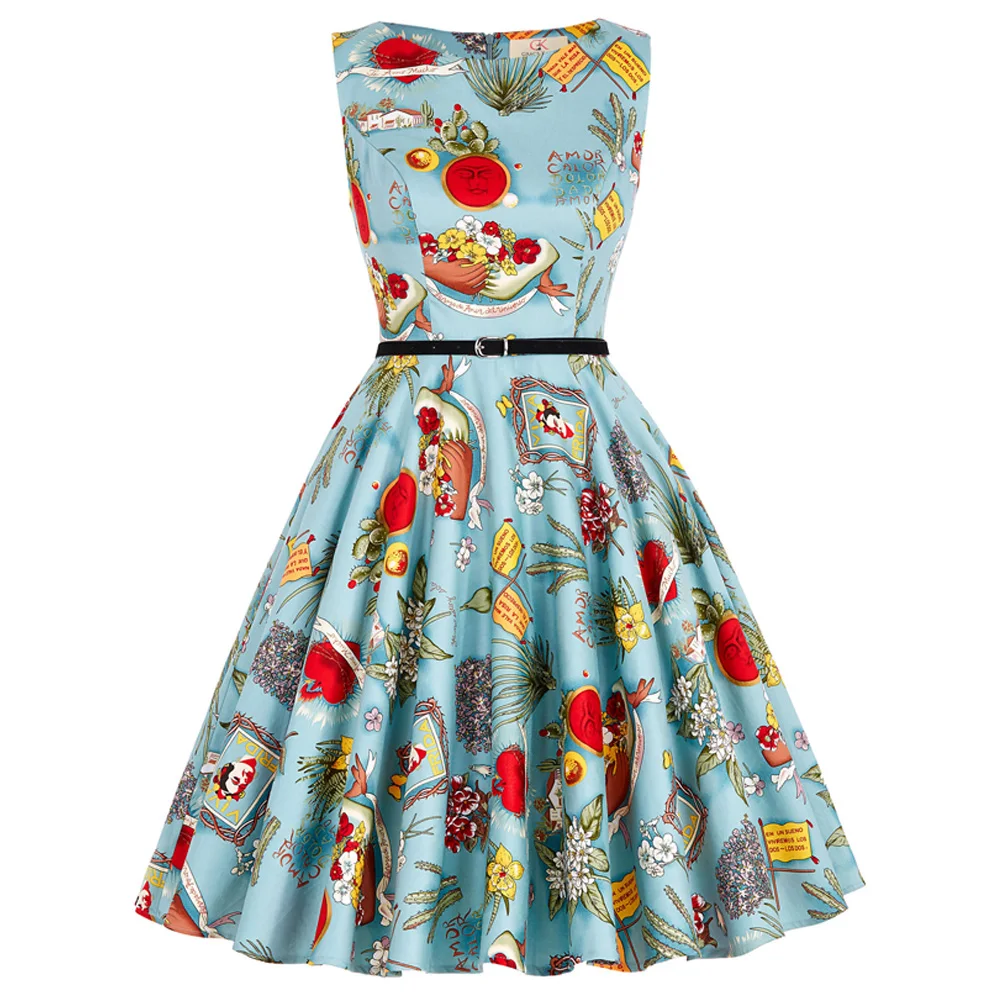 

2017 Summer Dresses Women Floral Print Retro Robe Dot Rockabilly Dress 50s Vintage Plus Size Sexy Beach Dress Cocktail Vestidos