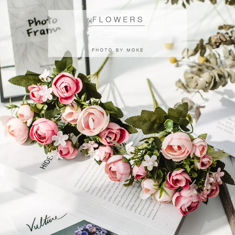 

30cm Rose Pink Silk Peony Artificial Flowers Bouquet 10 Head and Cheap Fake Flowers for Home Wedding Decoration indoor