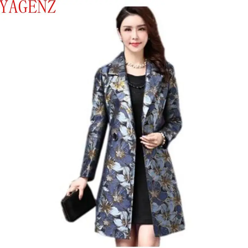 

Spring/autumn NEW Tops Slim Fashion Ms Long sleeves coat Medium length Printing High-end Large size Women Windbreaker coat 1179