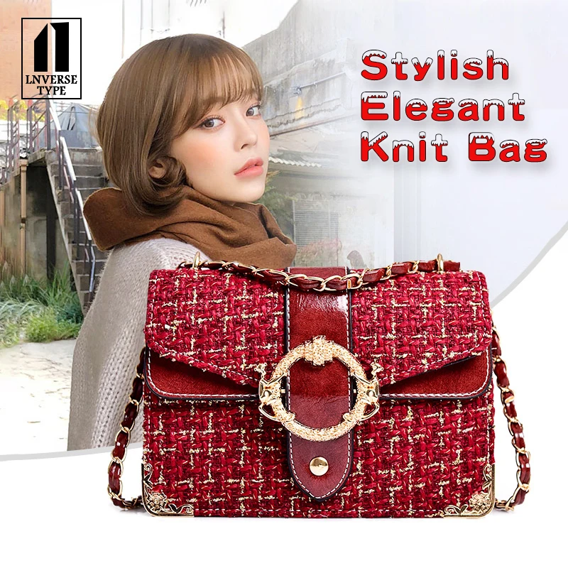 

Women Knitting Bag Fashion Leather Shoulder Bags Red Crossbody Messenger Bag Small Sac 2019 New Female for Ladies Woman handbag