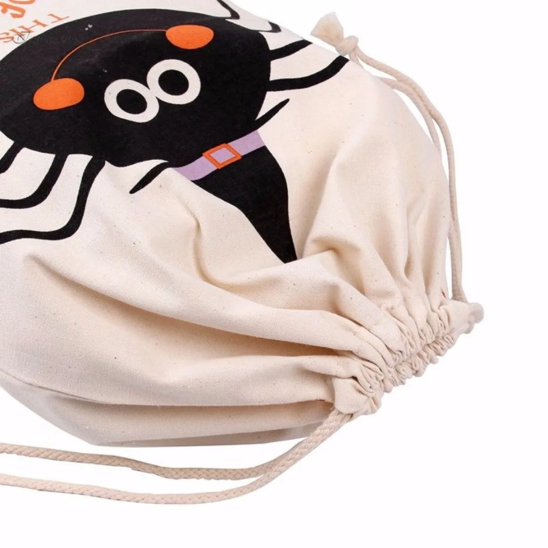 1pc Halloween Pumpkin Spider Canvas Bag Beam Port Drawstring Sack Candy Gift Bag New