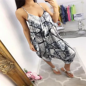 

US Summer Women Sleeveless Leopard Printed Jumpsuit Long Pants Trousers Outfits