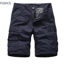 FGKKS Брендовые мужские шорты удобные мужские Новые Хлопковые Бриджи мужские повседневные многокарманные прямые шорты