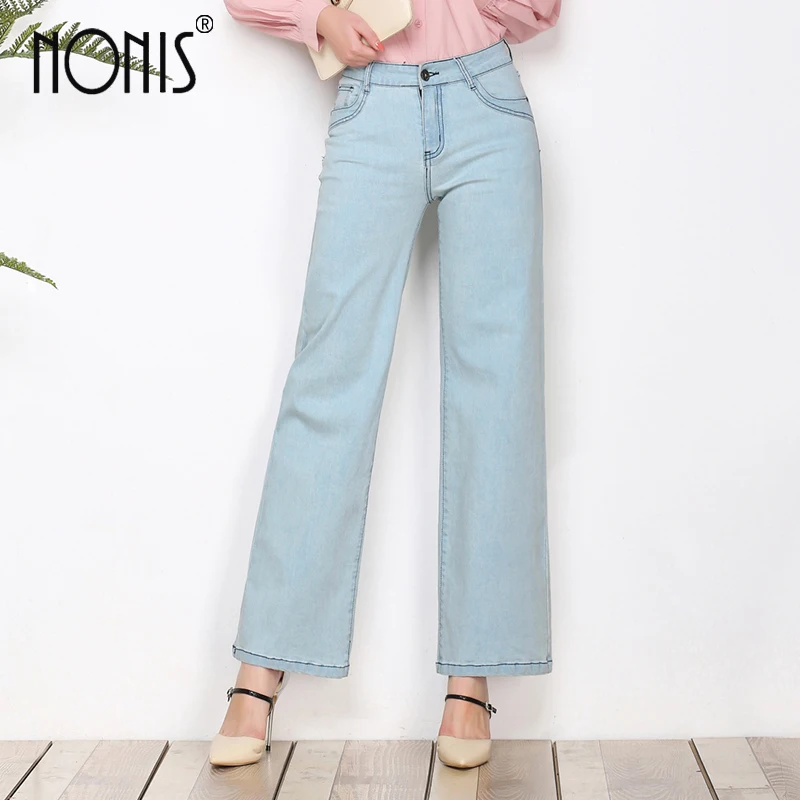 

Nonis 2017 new hot Jeans Woman Plus Size High Waist Loose Wide Leg Jeans Women Flare Denim Pants Jeans Femme
