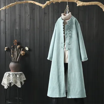 

Cotton Hemp Women Trench 2019 Autumn Chinese Retro National Style Coat Long Sleeve Button Cotton Linen Outwear Female