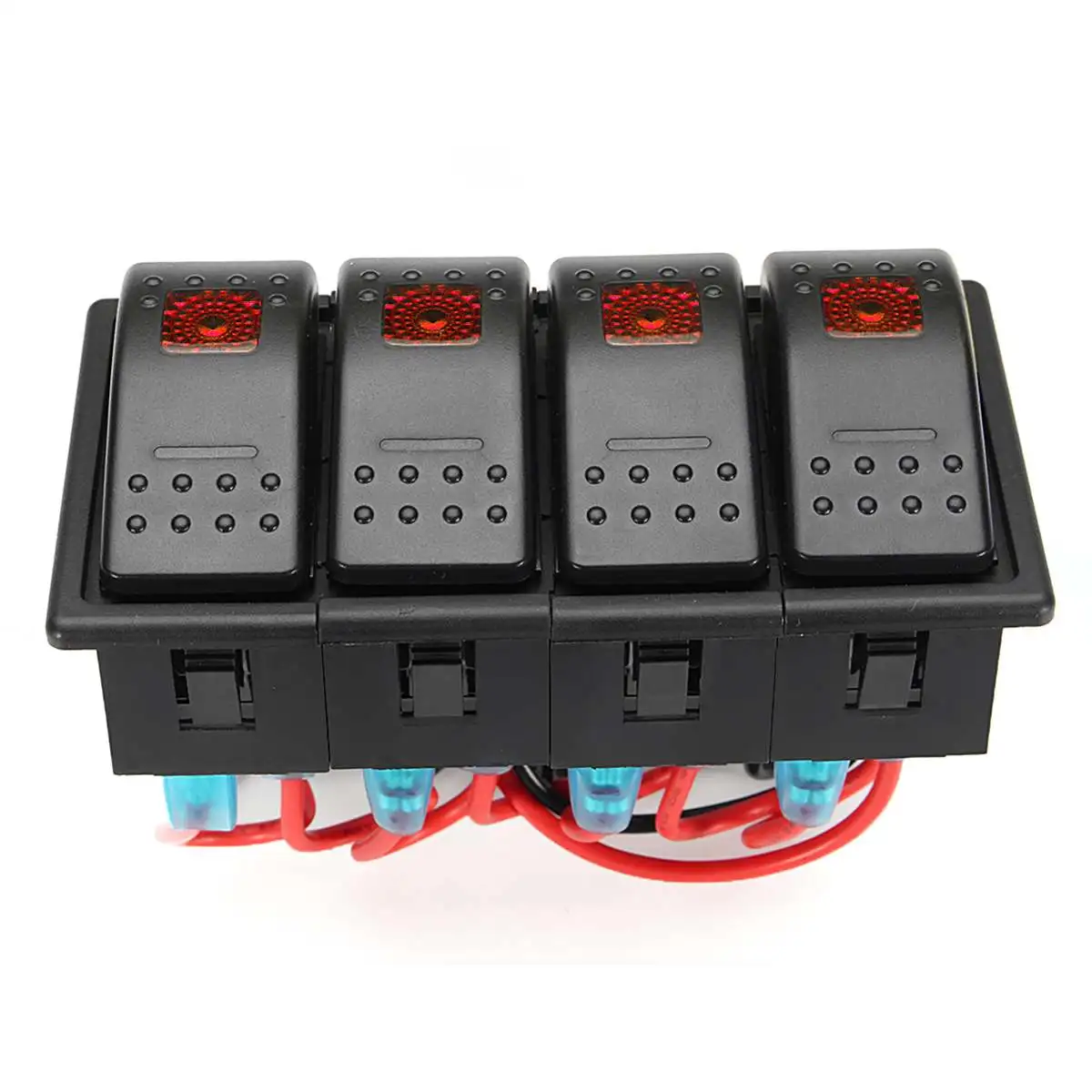 4 gang Marine switch panel Waterproof 12v 24v Rocker Switch Panel Circuit Breaker for Car boats yacht with Led Light& Frame