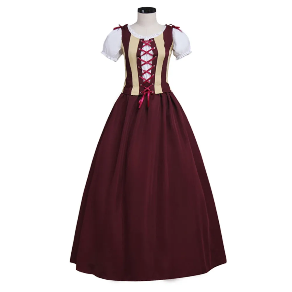 Renaissance Medieval Victorian Wine Red Gothic Maxi Dress Royal Retro