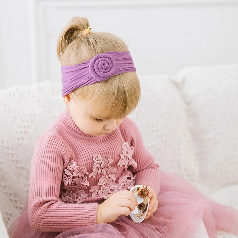 

50 PCS/Lot Rose Flower Wide Nylon Bow Headband, Soft Elestic Head wraps, Cute Nylon Turban Headband Girls Hair Accessories
