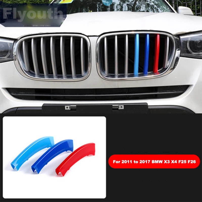 For 2011 to 2018 BMW X3 X4 F25 F26 G01 G02 7 Grilles 3D M Car Front Grille Trim Strips Grills Cover Decoration Stickers 3Pcs