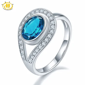 

Hutang Wedding Ring Solid 925 Sterling Silver Natural Gemstone London Blue Topaz Fine Stone Jewelry For Presents Gift Christmas