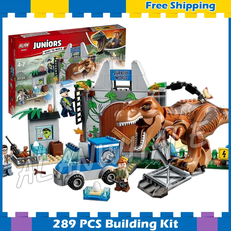 

289Pcs Jurassic World Juniors T. rex Breakout Dinosaur Science Station Model Building Blocks Gifts sets Compatible With Lego