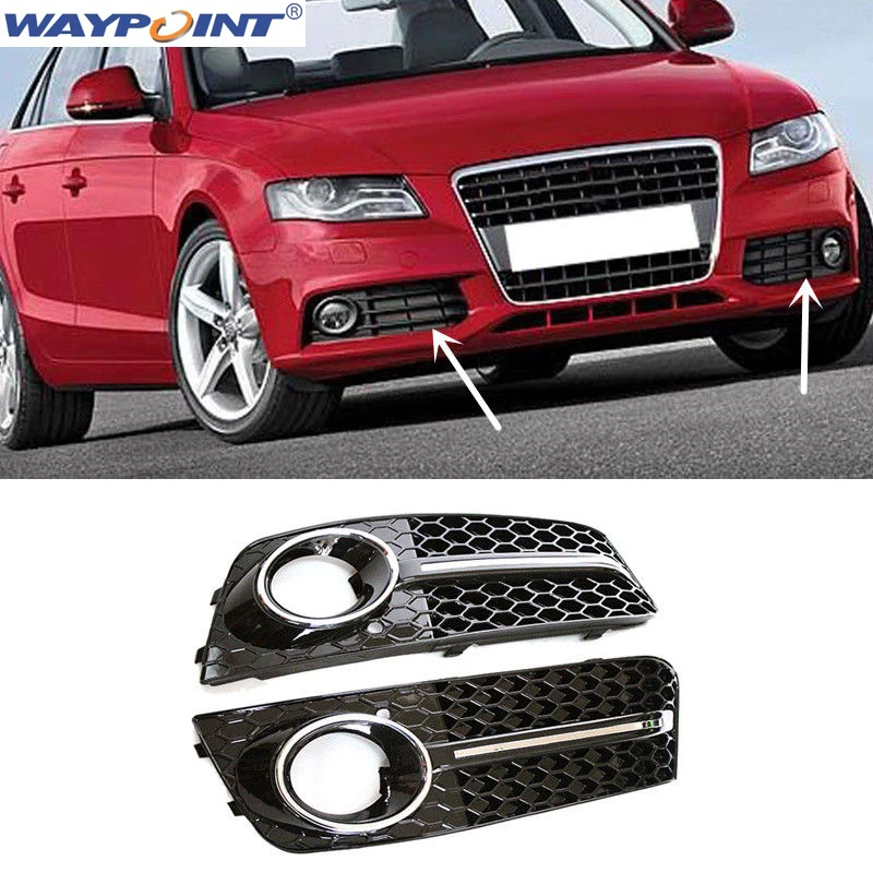 For Audi A4 B8 2009 2012 2PCS ABS Front Fog Lamp gridding Grille Trim