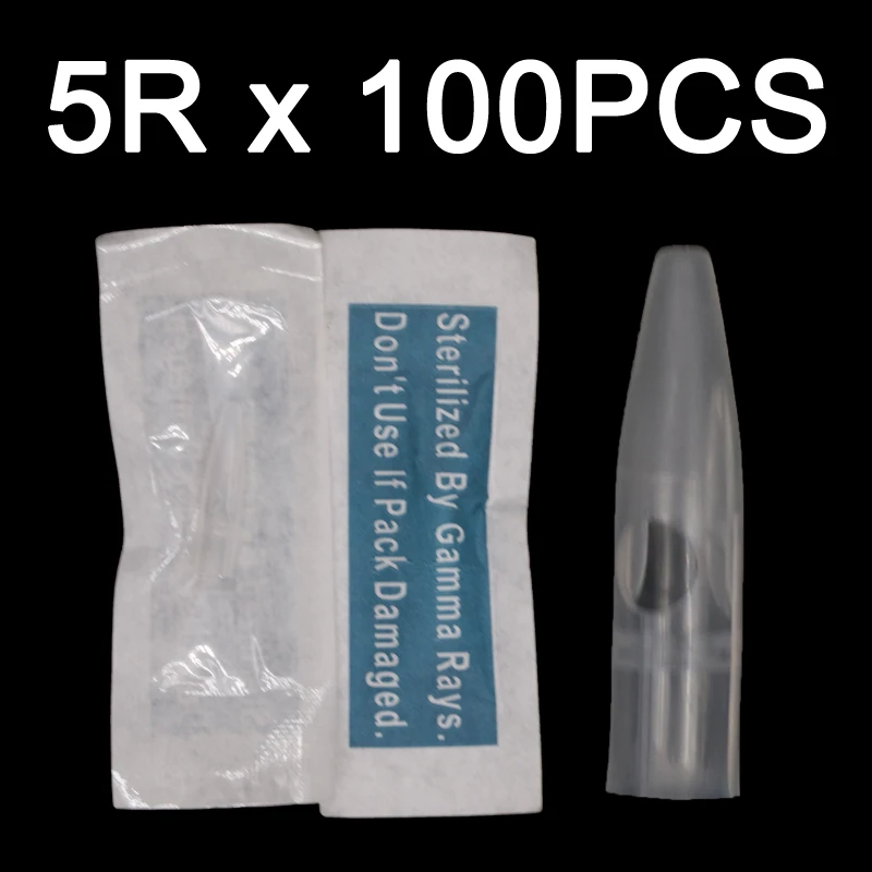 

100Pcs 5&7 Prong Round Needles Caps Individually Packed Permanent Makeup Needle Tips For Dragon /Mosaic / Merlin/ Tattoo Machine