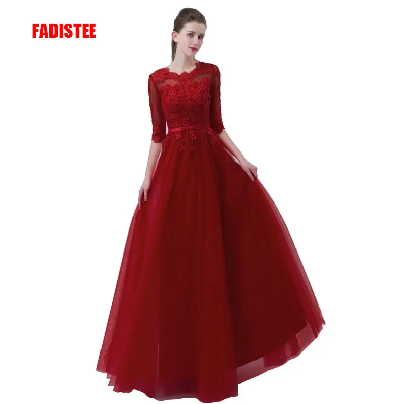 

FADISTEE Elegant Long evening prom dresses Lace half sleeves sexy see through V back style Party Dress free shipping