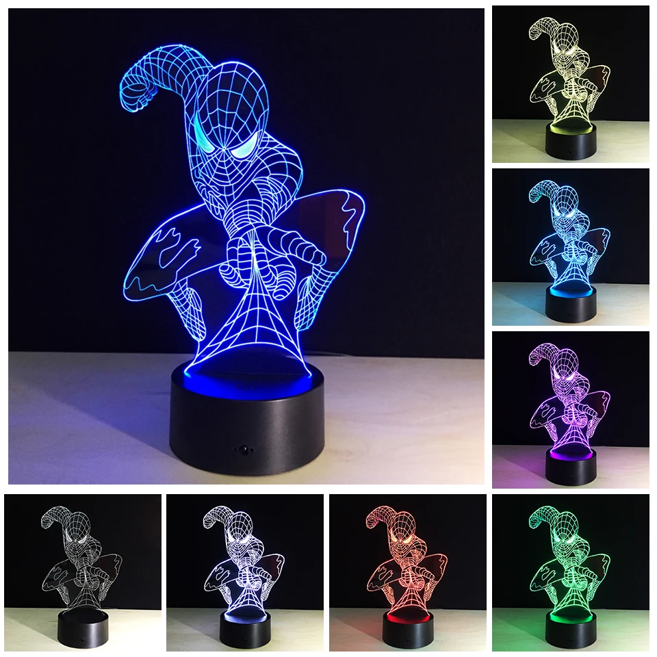 Chaohui супергерой Человек фигурка паук 3D лампа Новинка светодиодный ночник Muticolor