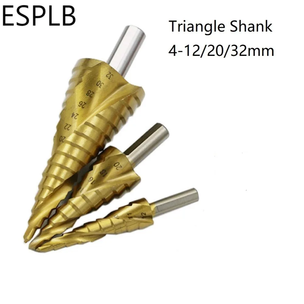 Esplb, 3 предмета, на возраст от 4 до 12 лет/20/32 мм сверло из стали HSS винтовая канавка шаг шестиугольник/Треугольники хвостовика сверла из поликристаллического алмазного Титан шаговый Пробойник с покрытием отверстие набор резцов