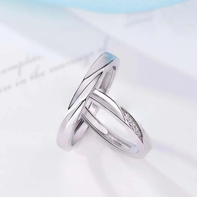 Genuine Real Pure Solid 925 Sterling Silver Couple Rings For Women Man Jewelry Cubic Zircon Female Male Lover Wedding Ring