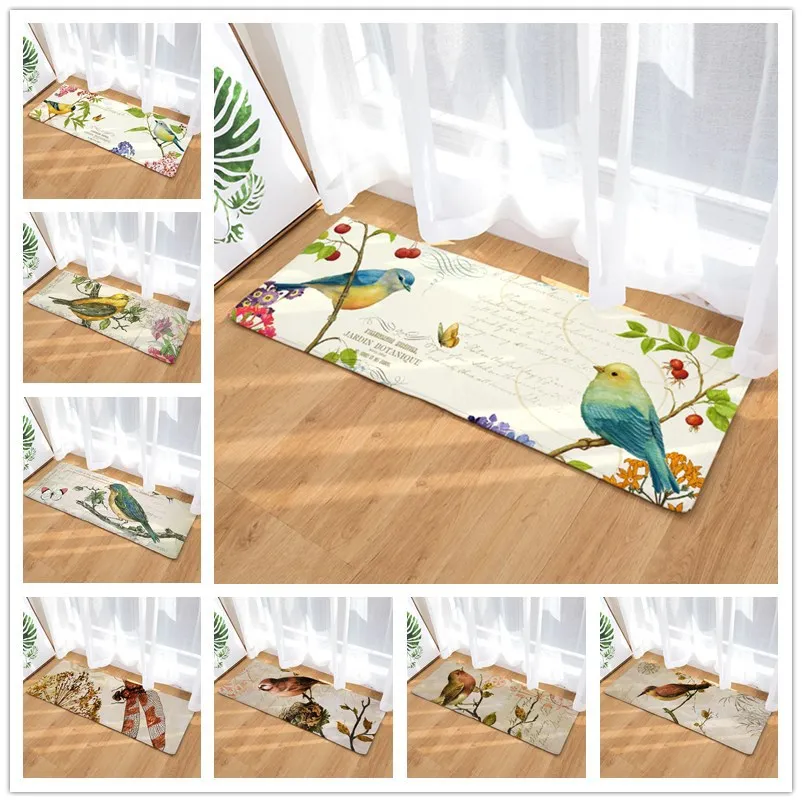 NEW WILLOW digital printing flannel long floor mat door thermal transfer bird kitchen bathroom absorbent mat carpet