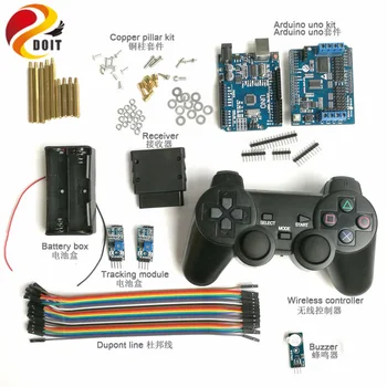 

Wireless Handle Control Kit with UNO Board+ Motor Drive Shield Board+ Joystick Controller+Tracking+Buzzer for Arduino Robot Car