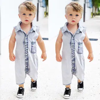 

US STOCK New Summer Boys Kids Denim Rompers Newborn Baby Sleeveless Jeans Romper Infant Boy Children Jumpsuit Clothes Outfit
