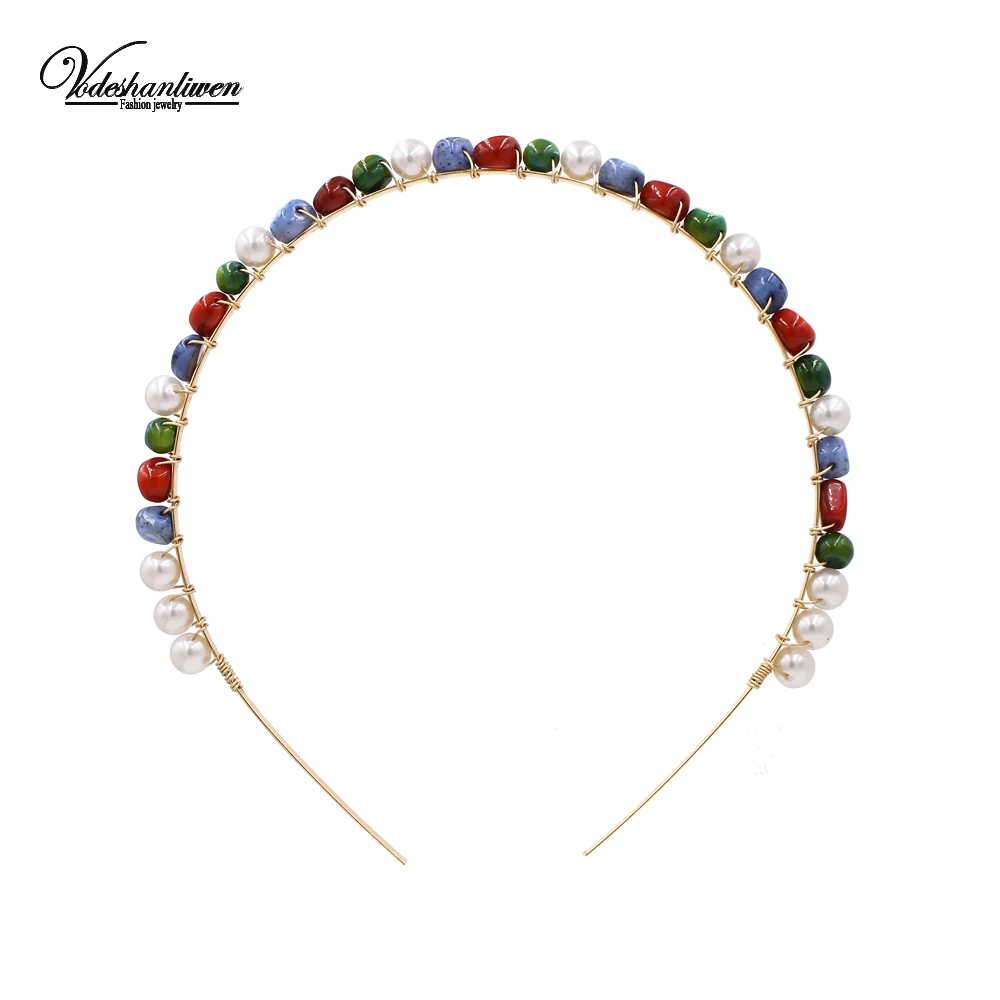 

Vodeshanliwen New Bohemian Trendy Hairbands Hair for Women Korean Handwork Round Stone Headbands 2019 Wedding Jewelry