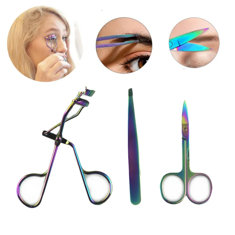 

KESMALL 3Pcs Makeup Tools Set Pincel Maquiagem Stainless Steel Eyelash Curler Eyebrow Tweezers Makeup Scissor Kit CO575T