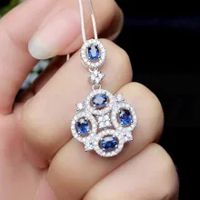 Сапфировое Ожерелье Подвеска 925 серебро натуральный синий сапфир 0.35ct* 5 шт драгоценный камень# B18110102
