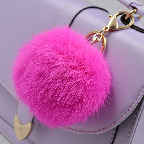 

Big 8CM Soft Rabbit Fur Ball Plush pom pom Key Chain Car Handbag Key Ring Pendant Jewelry Many Colors