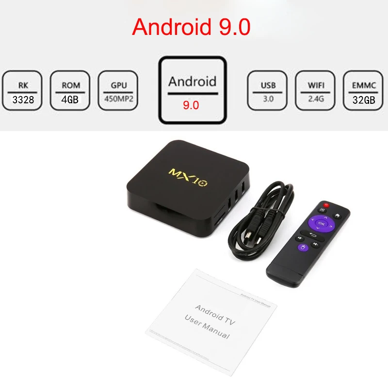 MX10 ТВ приставка Android 9,0 RK3328 четырехъядерный 64 бит DDR 4 ГБ 32 ГБ 4K HD Wifi 100M LAN USB 3,0 KD медиаплеер Pk H96 Pro 3g 32G ТВ приставка